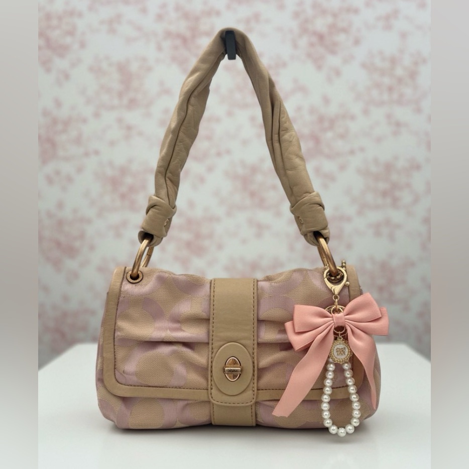 Coach Rare Pink And Beige Parker Bow Ruched Mini Small Shoulder Bag